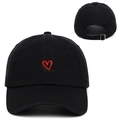 Black cotton baseball cap with red heart embroidery and adjustable metal back buckle - Adjustable / Black