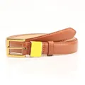 Brown leather belt for women featuring a gold alloy buckle and premium stitching - Camel