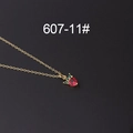 Minimalist gold necklace featuring a sparkling red zircon strawberry pendant with green leaves - Red Heart Strawberry Style (607-11#)