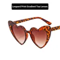 Heart shaped leopard print sunglasses with brown gradient lenses for UV400 protection - Leopard / Brown