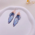 Elegant S925 silver butterfly earrings with gradient blue cicada wings and rhinestones - Misty Blue-Rose Gold