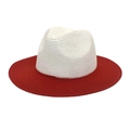 Dettaglio cappello di paglia bicolore con trama intrecciata e tesa larga rossa - M (56-58cm) / Rosso + Bianco Puro