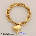 Bracciale in acciaio al titanio dorato a catena grossa con cuore e chiusura OT - Bracciale con ciondolo a cuore dorato (KB184606-Z) / 200x9mm (Ciondolo 25mm)