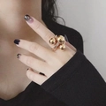 Exaggerated gold irregular planet ring for women featuring polished 3D stacked spheres - Planet Index Finger Ring / Gold