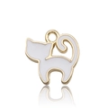 Pendentif chat doré avec émail blanc pour la création de bijoux et de colliers - Forme de Chat de Dessin Animé (9937) / Chat Blanc