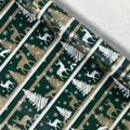 Dark green Christmas wrapping paper roll with gold reindeer and cedar tree patterns - Christmas Series-Green Reindeer Forest; 0.43*3m