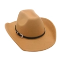 Chapeau de cowboy classique en feutre de laine camel avec lanière en cuir noir et boucle - Camel (Ceinture en cuir et boucle argentée)