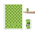 Biodegradable green dog poop bags with black paw prints and explicit size dimensions - 1 Micron Biodegradable Green Paw Print