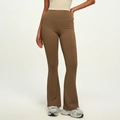 Bruine flared yoga broek met hoge taille en elastische stof voor fitness en sport - S / Cacao