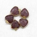 Five heart-shaped malachite stone pendants with gold-plated edges for jewelry making - 15x18mm / Reddish Purple Stone