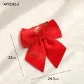 Large 22cm red velvet Christmas bow decoration on white plush background for festive tree decor - Red (Medium)