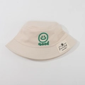 Kids beige cotton bucket hat with green smile pattern and Good embroidery - CM8001 Smiley Series / Beige