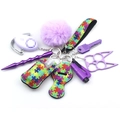 Purple neoprene self-defense keychain set with puzzle pattern wristlet and accessories - Purple Puzzle