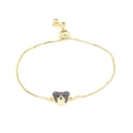 Adjustable gold chain bracelet with a bear pendant featuring dark zircon stones - Purple
