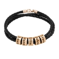 Bracelet tressé en cuir pour homme avec perles personnalisées en or rose et gravures - 1 Perle Or Rose / Perle Or Rose et Corde Noire