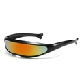 Futuristic dolphin wrap sunglasses with glossy black frame and orange gradient mirrored lens - Black Frame Red Mirrored Lens