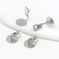 Silver earring converter with round tray for DIY jewelry making 4 pieces set - Type 6 Flat Triangle Clip White Gold