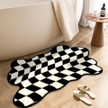 Detail of irregular black and white checkered bath mat on wooden floor by the tub - Abstract Bathroom Style - E / 30*40cm [Upgraded Thickened Diatom Mud]