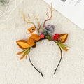 Cute Christmas headband featuring plush deer antlers, autumn leaves, and pine cones decoration - Christmas Reindeer Antler Headband Style L