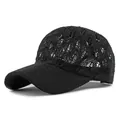 Breathable black lace crochet baseball cap for women outdoor sun protection in summer - Adjustable / Black