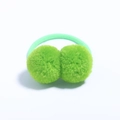 Detail of neon green plush pom-pom hair tie with dual-ball design on a white background - Grass Green