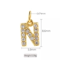 Gold 'N' letter pendant with zircon inlay for DIY jewelry, 8.6mm height, 0.39g weight - Letter N