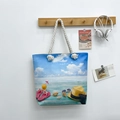 Canvas strandtas met zomerse vakantieprint en witte handvatten van katoenen touw - Stijl 3