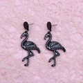 Halloween flamingo skeleton acrylic earrings with black and white glitter finish - Skull Flamingo