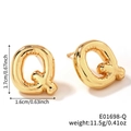 Polished gold bubble letter Q stud earrings for women 1.7cm height and 1.6cm width - Letter Q (E01698-Q)