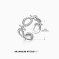 Silver adjustable stainless steel XOXO ring with textured and polished finish details - Cross Style (ZN003S)