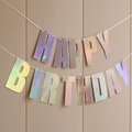 Iridescent laser Happy Birthday banner bunting for party background wall decoration - Laser Silver Happy Birthday Banner