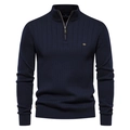 Heren trui in marineblauw met opstaande kraag en halve ritssluiting, maat M - S / Marineblauw