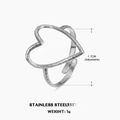 Silver minimalist hollow heart adjustable stainless steel open ring for women - Hammered Hollow Large Heart (ZN039S) / Steel