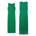 Elegantes grünes zweiteiliges ärmelloses Strickkleid Set mit langen Fransen und schmaler Passform - S / Grün