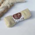 Beige pleated cotton viscose scarf roll with handmade paper wrap and floral accent - Style #77