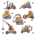 Detailed embroidery texture of yellow construction vehicle patches for clothing - 8# Set of 7