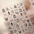 Ghost and gothic cross silver nail decals with matte black textures for Halloween styles - Colorful Silver Style (M-1239)