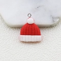 Resin Christmas hat pendant with red and white knit texture and metal hook - Christmas Hat Red
