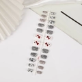 Short square press-on nails variant Q010 with red hearts and black lace patterns - Q010 Black Lace Silver Glitter Heart