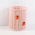 Pink woven texture pencil holder with cute orange charms for office desk storage - Orange