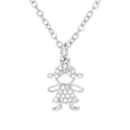 Silver boy and girl pendant necklace featuring white cubic zirconia in girl shape - Girl Platinum White Zirconia