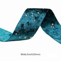 2-inch teal velvet ribbon with gold foil stars for DIY hair accessory making - 5cm / Peacock Blue