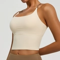 Sujetador deportivo yoga beige con tirantes cruzados finos y acolchado - S / Marfil