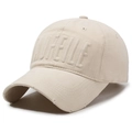 Distressed beige baseball cap with 3D embroidery and vintage worn-out brim details - Adjustable / Light Beige