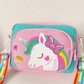 Pink unicorn kids crossbody bag with rainbow shoulder strap and cartoon prints - Unicorn / Pink