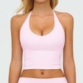Nauwsluitende lichtroze halter yoga top met V-hals en elastische sportieve stof - S / Kersenbloesemroze
