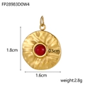 Vintage style golden stainless steel pendant with a central round red natural stone - Deep Red