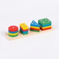 Wooden geometric shape sorter stacking toy with red yellow blue and green blocks - Long Shape Sorter (4-Column)