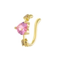 Golden C-shaped ear cuff with pink heart gemstone and champagne crystals on white base - Pink Heart Champagne Zircon Ear Cuff (A-98) / 14K Gold Pink