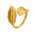 Anillo abierto minimalista de hoja dorada con banda ajustable y acabado mate - Anillo de Hojas Entrelazadas Abierto Grande